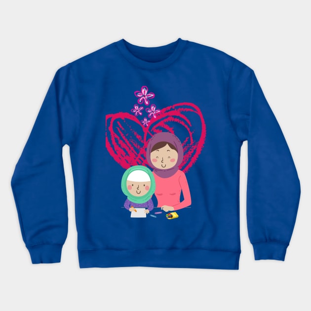 Muslim Mom and Child coloring together Crewneck Sweatshirt by Unique Online Mothers Day Gifts 2020